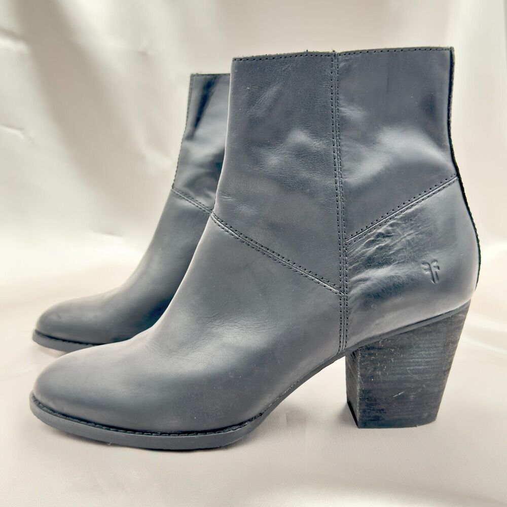 Frye Black Leather Zip Up Heeled Ankle Boots - Women's Sz 10M